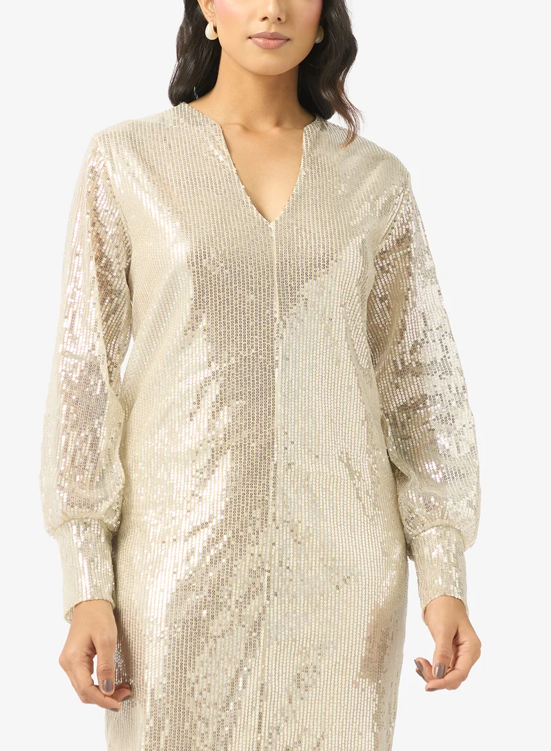Khizana  Shimmer Puff Sleeve Dress for Women | Best Price UAE